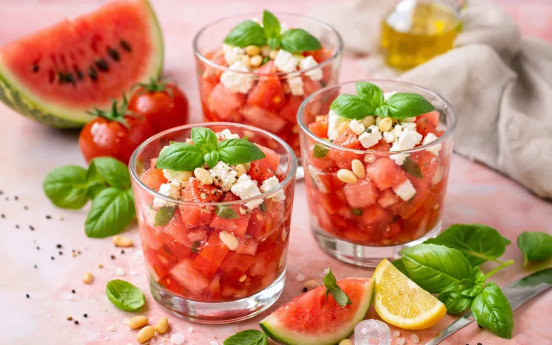 Verrines tomate, pastèque et feta : la recette fraîche de l’été